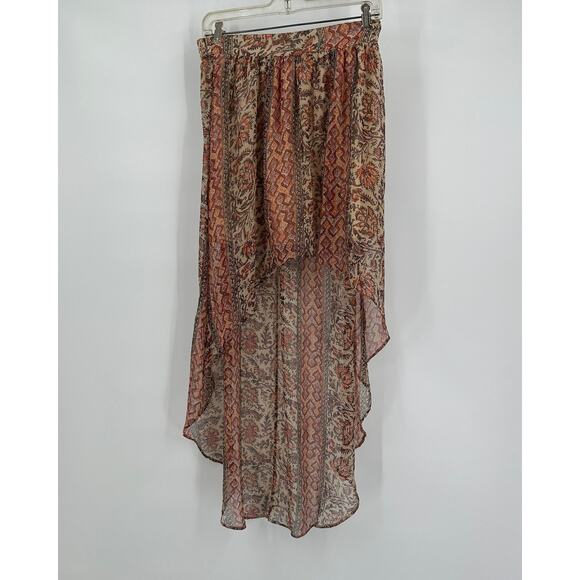 Ecote Womens High Low Midi Skirt M Sheer Floral Boho Fairygrunge Flowy Ethereal - Picture 1 of 7